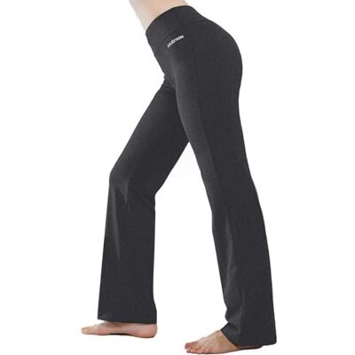 HISKYWIN Innerficka yogabyxor 4-vägs stretch magkontroll träning löpbyxor, långa bootleg flare byxor, Mörkgrått, M HISKYWIN Innerficka yogabyxor 4-vägs stretch magkontroll träning löpbyxor, långa bootleg flare byxor, Mörkgrått, M