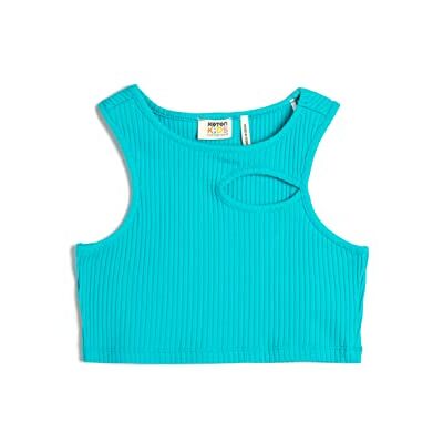 Koton Girls's Crop Tank Top Cutout detalj ärmlös rund krage ribbad bomullströja, Turkos (681), 6-7 �r Koton Girls's Crop Tank Top Cutout detalj ärmlös rund krage ribbad bomullströja, Turkos (681), 6-7 �r