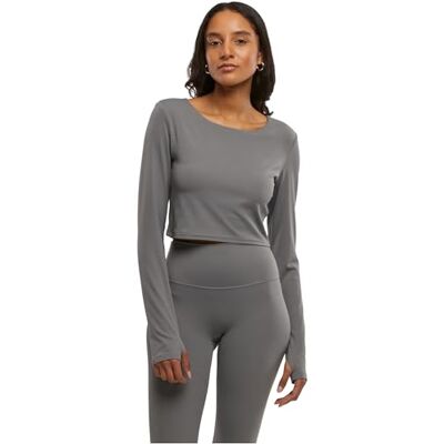 Urban Classics Långärmad damtröja för kvinnor, sport, långärmad, midjelång långärmad damtröja med integrerade kuddar, kort skuren, storlekar XS – XL, Senior Grey, S Urban Classics Långärmad damtröja för kvinnor, sport, långärmad, midjelång långärmad damtröja med integrerade kuddar, kort skuren, storlekar XS – XL, Senior Grey, S