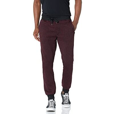 Southpole Basic melerat fleece joggingbyxor casual byxor, Vinröd (marmorerad), S Southpole Basic melerat fleece joggingbyxor casual byxor, Vinröd (marmorerad), S