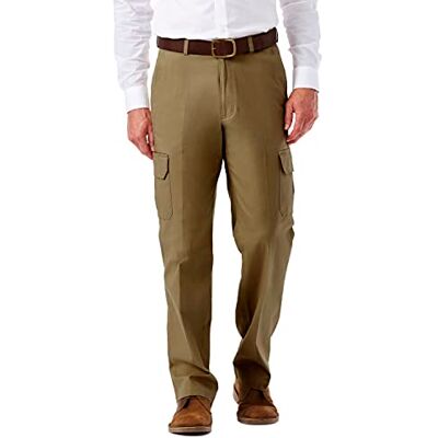 Haggar Men's Stretch Comfort Cargo Expandable Waist Classic Fit Plain Front Pant, Camel, 40x32 Haggar Men's Stretch Comfort Cargo Expandable Waist Classic Fit Plain Front Pant, Camel, 40x32