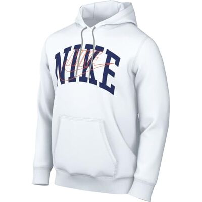 NIKE Herr Top M Nk Club FLC Crew Ls Top, White/Safety Orange, FV447-100, L NIKE Herr Top M Nk Club FLC Crew Ls Top, White/Safety Orange, FV447-100, L