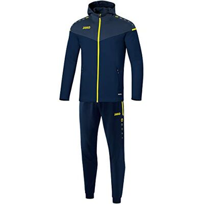 JAKO Herr träningsoverall polyester Champ 2.0 med huva, marinblå/mörkblå/neongul, S, M9420 JAKO Herr träningsoverall polyester Champ 2.0 med huva, marinblå/mörkblå/neongul, S, M9420