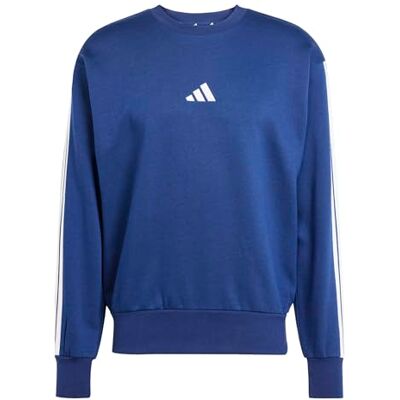 adidas herr Essential Three Stripes Fleece Sweatshirt, dark blue/white, XS adidas herr Essential Three Stripes Fleece Sweatshirt, dark blue/white, XS