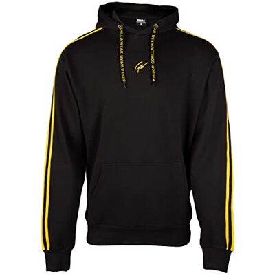 Gorilla Wear Banks oversized huvtröja – svart/gul – för sport fritid arbete utomhus vardag bomull polyester med logotyp bekväma ränder på armarna träningskläder Gorilla Wear Banks oversized huvtröja – svart/gul – för sport fritid arbete utomhus vardag bomull polyester med logotyp bekväma ränder på armarna träningskläder