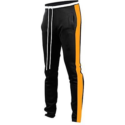 SCREENSHOT BRAND-S41700 Mens Hip Hop Premium Slim Fit Track Pants Athletic Jogger Bottom with Side Taping-Black/Orange-Medium SCREENSHOT BRAND-S41700 Mens Hip Hop Premium Slim Fit Track Pants Athletic Jogger Bottom with Side Taping-Black/Orange-Medium
