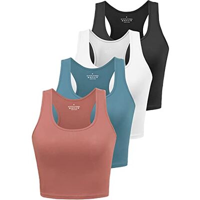 Joviren Cotton workout crop linne för kvinnor racerback yoga tanktoppar atletiska sportskjortor träning underkläder 4-pack, Svart/vit/blå/röd, M Joviren Cotton workout crop linne för kvinnor racerback yoga tanktoppar atletiska sportskjortor träning underkläder 4-pack, Svart/vit/blå/röd, M