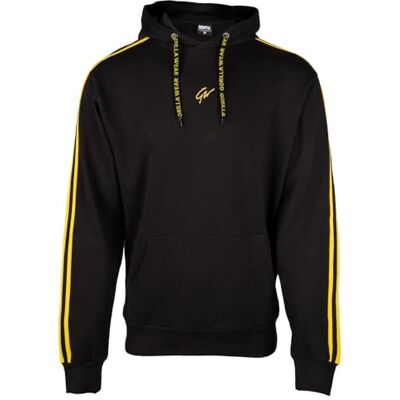 Gorilla Wear Banks oversized huvtröja – svart/gul – för sport fritid arbete utomhus vardag bomull polyester med logotyp bekväma ränder på armarna träningskläder Gorilla Wear Banks oversized huvtröja – svart/gul – för sport fritid arbete utomhus vardag bomull polyester med logotyp bekväma ränder på armarna träningskläder