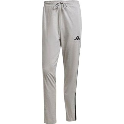 adidas herr Essential Three Stripes Single Jersey Pants, medium grey heather/black, XS adidas herr Essential Three Stripes Single Jersey Pants, medium grey heather/black, XS