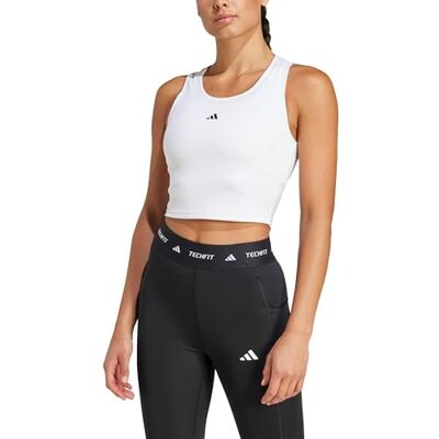 adidas dam Techfit Cropped Training Tank Top Shirt, WHITE, M adidas dam Techfit Cropped Training Tank Top Shirt, WHITE, M