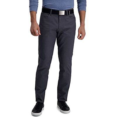 Haggar Men's The Active Series Slim/Straight Fit Flat Front Pant, Dark Grey Canvas, 32 x 32 Haggar Men's The Active Series Slim/Straight Fit Flat Front Pant, Dark Grey Canvas, 32 x 32