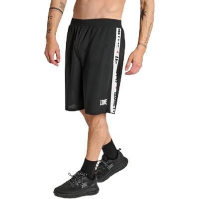 LEONE 1947 ABX204 shorts Stripe 47 för män, shorts för gym, träning bodybuilding, 100% polyester polymesh, svart, storlek L LEONE 1947 ABX204 shorts Stripe 47 för män, shorts för gym, träning bodybuilding, 100% polyester polymesh, svart, storlek L