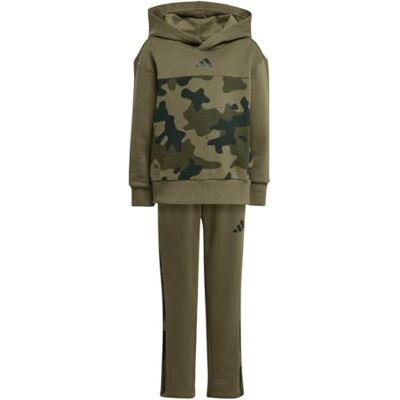 adidas Uniseks dzieci Seasonal Essentials Little Kids Camo Fleece Jogger Set, olive strata/white, 5-6 Years adidas Uniseks dzieci Seasonal Essentials Little Kids Camo Fleece Jogger Set, olive strata/white, 5-6 Years