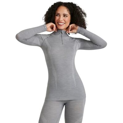 FALKE dam Baslager Ovandel Wool-Tech High Zip Neck W L/s Sh ull funktionsmaterial snabbtorkande 1 del, Grå Grey-Heather 3757, L FALKE dam Baslager Ovandel Wool-Tech High Zip Neck W L/s Sh ull funktionsmaterial snabbtorkande 1 del, Grå Grey-Heather 3757, L