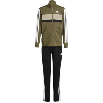 adidas Uniseks dzieci SEASONAL ESSENTIALS TIBERIO 3 STRIPES TRICOT TRACKSUIT, olive strata/white, 9-10 Years adidas Uniseks dzieci SEASONAL ESSENTIALS TIBERIO 3 STRIPES TRICOT TRACKSUIT, olive strata/white, 9-10 Years