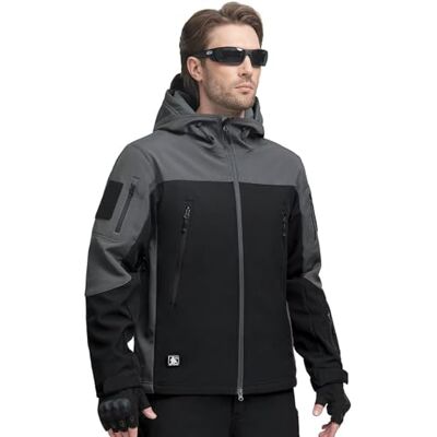 FREE SOLDIER Herrvinterjacka, militär, softshell jackor, utomhus, fleecefoder, vindtät, vattentät jacka med huva, varm, taktiska jackor med flera fickor för jaktresor (svart & grå, XXL), Svart och FREE SOLDIER Herrvinterjacka, militär, softshell jackor, utomhus, fleecefoder, vindtät, vattentät jacka med huva, varm, taktiska jackor med flera fickor för jaktresor (svart & grå, XXL), Svart och
