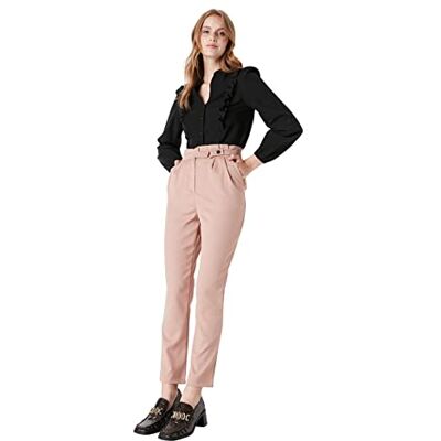 Trendyol Dam herr basic hög midja morotsbyxor byxor, Nerz, 36 Trendyol Dam herr basic hög midja morotsbyxor byxor, Nerz, 36