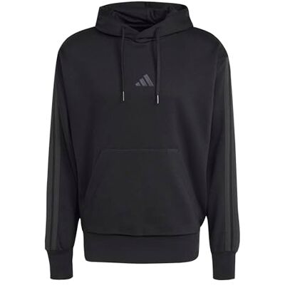 adidas Mezczyzni ESSENTIAL THREE STRIPES FLEECE HOODIE, black/carbon, XS adidas Mezczyzni ESSENTIAL THREE STRIPES FLEECE HOODIE, black/carbon, XS