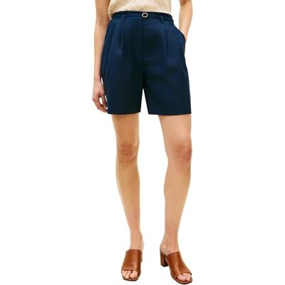 Tommy Hilfiger Dam linneblandning Kort WW0WW49040, Blå, 34 Tommy Hilfiger Dam linneblandning Kort WW0WW49040, Blå, 34