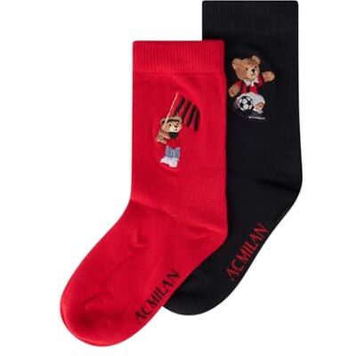 A.C. Milan AC Milan officiell teddy-logotyp strumpor 2 par, Röd/Svart, 31-34 A.C. Milan AC Milan officiell teddy-logotyp strumpor 2 par, Röd/Svart, 31-34