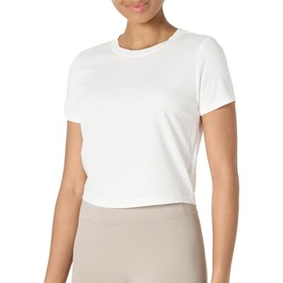 Amazon Essentials dam aktiv mjuk bomull rund hals kortärmad yoga träning lätt beskuren t-shirt, Vitt, M Amazon Essentials dam aktiv mjuk bomull rund hals kortärmad yoga träning lätt beskuren t-shirt, Vitt, M