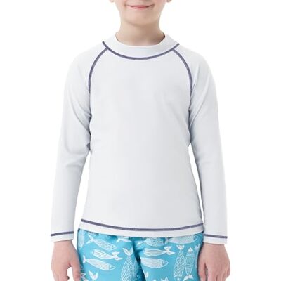 MEETWEE Pojkar simning kortärmad/långärmad tröja barn simning UV t-shirt barn badskjorta rashväst surfing t-shirt snabbtorkande strandskjorta vattensport topp, Vit lång ärm, 12 år MEETWEE Pojkar simning kortärmad/långärmad tröja barn simning UV t-shirt barn badskjorta rashväst surfing t-shirt snabbtorkande strandskjorta vattensport topp, Vit lång ärm, 12 år