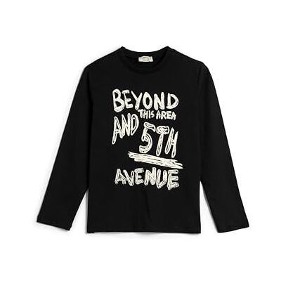Koton Boys's Långärmad crew neck tryckt bomull T-shirt, Svart (999), 4-5 Jahre Koton Boys's Långärmad crew neck tryckt bomull T-shirt, Svart (999), 4-5 Jahre
