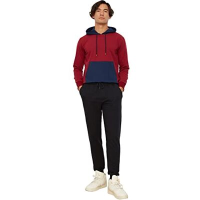 Trendyol Herr marinblå herr normal passform tire röd basic tracksuit sweatpants, M Trendyol Herr marinblå herr normal passform tire röd basic tracksuit sweatpants, M