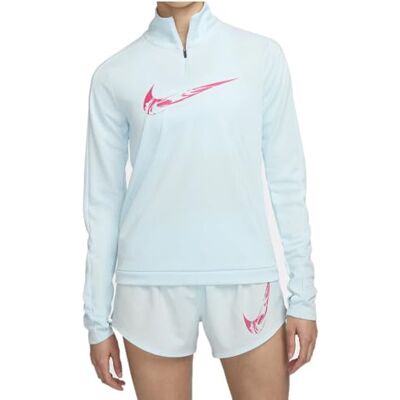 NIKE Dam Swoosh Dri-Fit 1/4-Zip springa Mid Layer långärmad tröja, glacier blå/aster rosa, XL NIKE Dam Swoosh Dri-Fit 1/4-Zip springa Mid Layer långärmad tröja, glacier blå/aster rosa, XL