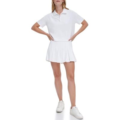 DKNY Kvinnors Tech Pique pleated kort, vit, medium, Vit, M DKNY Kvinnors Tech Pique pleated kort, vit, medium, Vit, M