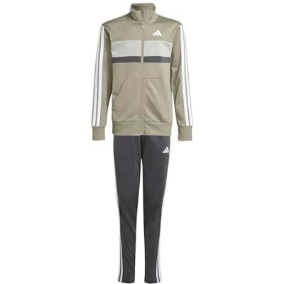 adidas unisex barn Seasonal Essentials Tiberio 3 Stripes Tricot Track Suit, silver pebble/grey six/metal grey/white, 9-10 Years adidas unisex barn Seasonal Essentials Tiberio 3 Stripes Tricot Track Suit, silver pebble/grey six/metal grey/white, 9-10 Years