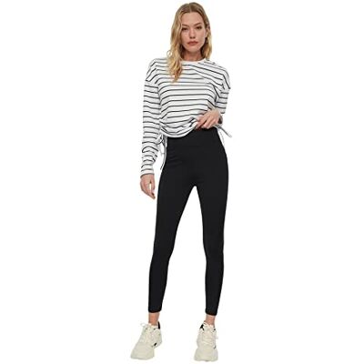 Trendyol Kvinnors svarta scuba stickade tights leggings, L Trendyol Kvinnors svarta scuba stickade tights leggings, L