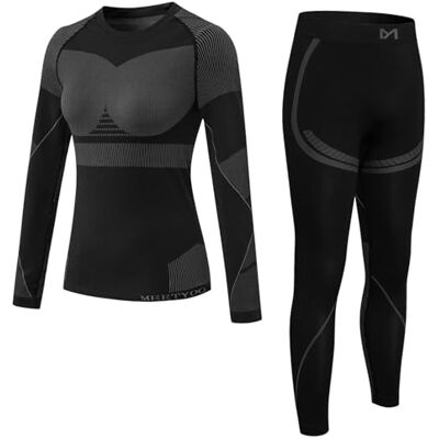 MEETYOO Underkläder för kvinnor, fleecefodrade baslager, topp, Long Johns, leggings, mjuka, andningsbara, snabbtorkande, skidunderkläder för löpning, skidåkning, yoga, träning, Grå, S MEETYOO Underkläder för kvinnor, fleecefodrade baslager, topp, Long Johns, leggings, mjuka, andningsbara, snabbtorkande, skidunderkläder för löpning, skidåkning, yoga, träning, Grå, S