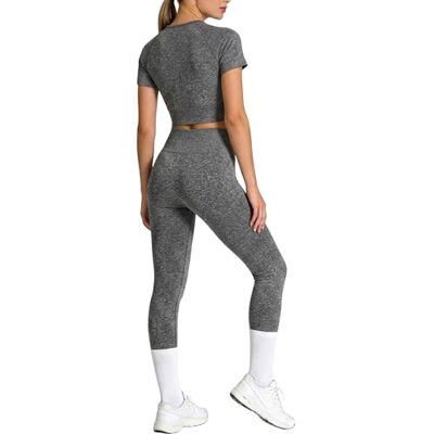 PINKSAVIOR Workout Sets for Women 2 Piece Outfits Cute Gym Athletic Pilates Hiking Clothes Conjunto Deportivo Para Mujer Seamless High Waist Leggings Yoga Crop Tops Two Piece Matching Sports Set (P005M-Grey) PINKSAVIOR Workout Sets for Women 2 Piece Outfits Cute Gym Athletic Pilates Hiking Clothes Conjunto Deportivo Para Mujer Seamless High Waist Leggings Yoga Crop Tops Two Piece Matching Sports Set (P005M-Grey)