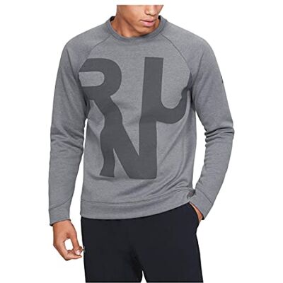 Under Armour Run Performance Fleece Crew Sweatshirt för män Pitch Gray Medium Heather/Pitch Gray Medium Heather/Reflective (013) L Under Armour Run Performance Fleece Crew Sweatshirt för män Pitch Gray Medium Heather/Pitch Gray Medium Heather/Reflective (013) L