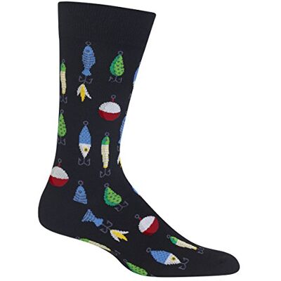 Hot Sox Herr Sealife Series Novelty Casual Crew Socks, fiske bete (svart), skostorlek: 6–12 Hot Sox Herr Sealife Series Novelty Casual Crew Socks, fiske bete (svart), skostorlek: 6–12