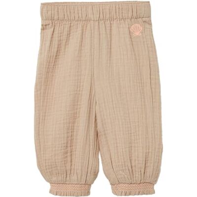 s.Oliver Strukturerade byxor i lös passform med rökdetaljer, Beige, 74 s.Oliver Strukturerade byxor i lös passform med rökdetaljer, Beige, 74
