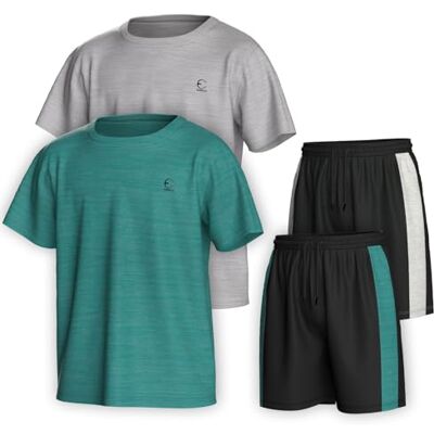 Essenclo Pojkar Kläder Set Tagless Loose Athletic Performance Crew Neck T-shirt och korta kläder Storlek 3-16 (4 delar), Set-6, 3-4 Essenclo Pojkar Kläder Set Tagless Loose Athletic Performance Crew Neck T-shirt och korta kläder Storlek 3-16 (4 delar), Set-6, 3-4