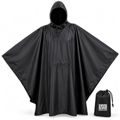 USGI Industries militär stil poncho multianvändning rippstopp kamouflage regnponcho, Kolsvart, one size USGI Industries militär stil poncho multianvändning rippstopp kamouflage regnponcho, Kolsvart, one size