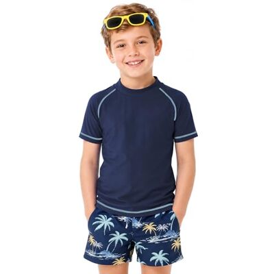 MEETWEE Pojkar simning kortärmad/långärmad tröja barn simning UV t-shirt barn badskjorta rashväst surfing t-shirt snabbtorkande strandskjorta vattensport topp, Marinblå kortärmad, 10 år MEETWEE Pojkar simning kortärmad/långärmad tröja barn simning UV t-shirt barn badskjorta rashväst surfing t-shirt snabbtorkande strandskjorta vattensport topp, Marinblå kortärmad, 10 år