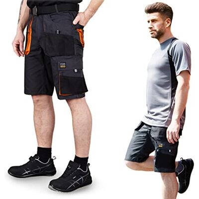 REIS FORECO-TS Shorts Men's Shorts Summer Work Shorts Work Trousers Work Shorts, M.6 Pockets, Men's Shorts Men's Summer Shorts, Color: Grey-Black-Orange, Size M REIS FORECO-TS Shorts Men's Shorts Summer Work Shorts Work Trousers Work Shorts, M.6 Pockets, Men's Shorts Men's Summer Shorts, Color: Grey-Black-Orange, Size M