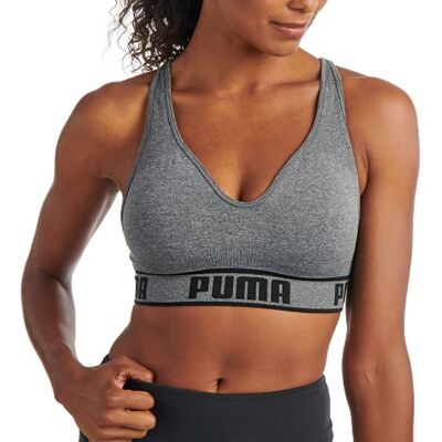PUMA Dam sömlös sport-bh, Grå/svart, XL PUMA Dam sömlös sport-bh, Grå/svart, XL