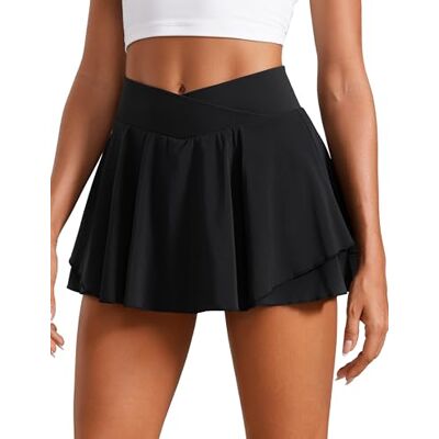 CRZ YOGA Dam veckade tenniskjolar innershorts atletiska shorts hög midja löpning golf sport minikjol med fickor, Svart, 36 SE CRZ YOGA Dam veckade tenniskjolar innershorts atletiska shorts hög midja löpning golf sport minikjol med fickor, Svart, 36 SE