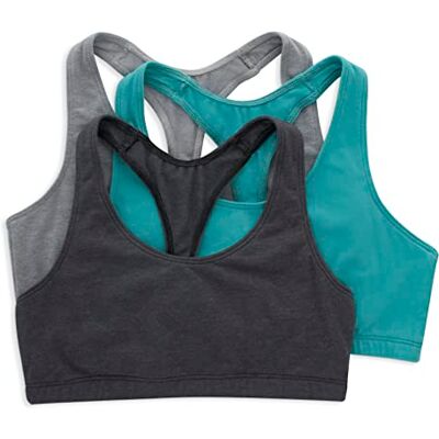 Hanes Women's Racerback Bralette Pack, Low Impact Sports Bra, Solid or Assorted, 3-Pack, Concrete Heather/Isle Green/Sky Grey Heather Hanes Women's Racerback Bralette Pack, Low Impact Sports Bra, Solid or Assorted, 3-Pack, Concrete Heather/Isle Green/Sky Grey Heather