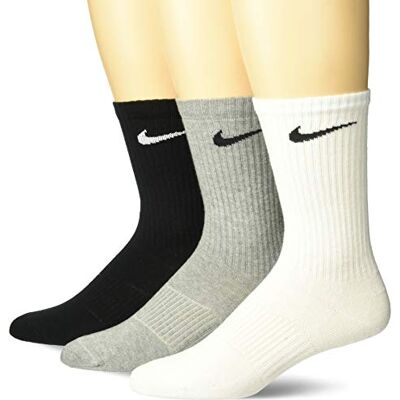 NIKE Unisex träningsstrumpor 3 par lätta Crew, flerfärgad (grå värmare/vit/svart), storlek 42–46 (tillverkarens storlek: L) NIKE Unisex träningsstrumpor 3 par lätta Crew, flerfärgad (grå värmare/vit/svart), storlek 42–46 (tillverkarens storlek: L)