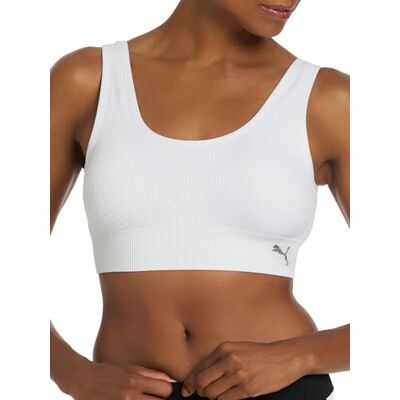 PUMA Sport-BH, dam ogenomskinlig, Vit/ljus ljung grå, M PUMA Sport-BH, dam ogenomskinlig, Vit/ljus ljung grå, M