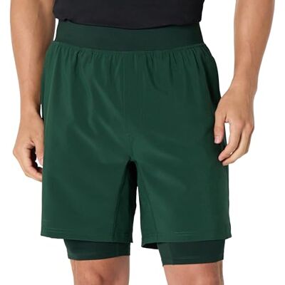 Amazon Essentials atletisk prestanda för män stretch vävd löpning träning 17,78 cm träningsshorts med foder, mörkgrön, liten Amazon Essentials atletisk prestanda för män stretch vävd löpning träning 17,78 cm träningsshorts med foder, mörkgrön, liten