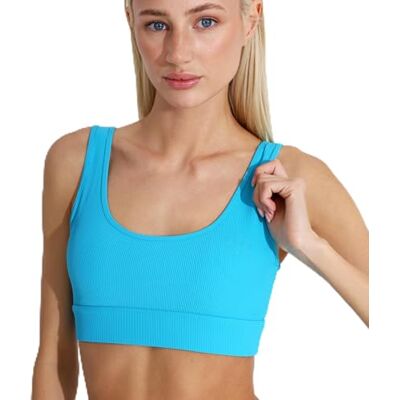 Carlheim Women's active wear Sports Bra Ribbed Classic Helle, Pacific Blue, Small Carlheim Women's active wear Sports Bra Ribbed Classic Helle, Pacific Blue, Small