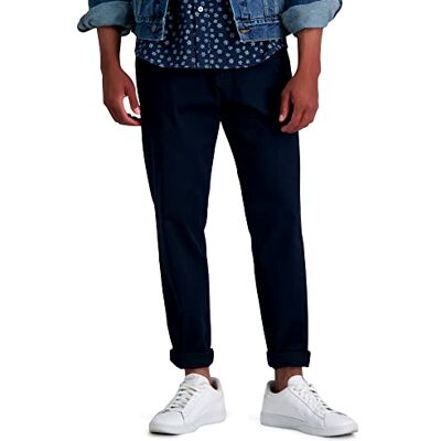 Haggar Men's Life Khaki Comfort Flat Front Slim Fit Chino Pant, Dark Navy Haggar Men's Life Khaki Comfort Flat Front Slim Fit Chino Pant, Dark Navy