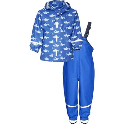 Playshoes Pojkar regnset haj allover regnrock, blå, 86 cm Playshoes Pojkar regnset haj allover regnrock, blå, 86 cm